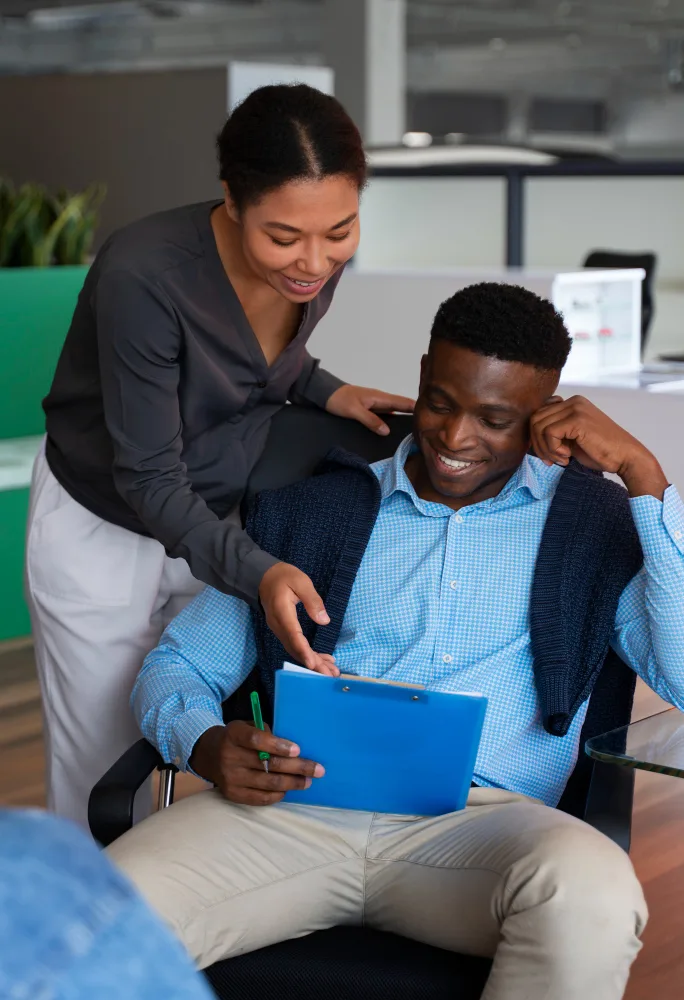 Professional IT solutions team collaboration in office setting